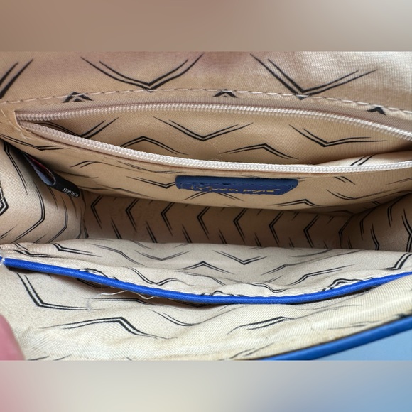 Moda Luxe Elianna Crossbody Bag Cobalt Blue Perforated Mini Bag Gold Ring Accent - Picture 6 of 16